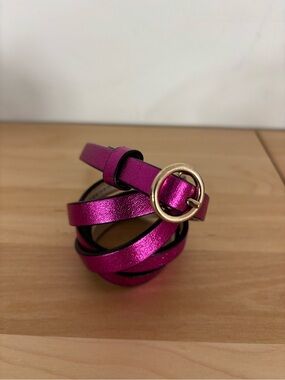 H&M Metallic Fuchsia Wrap Belt with Gold Round Buckle